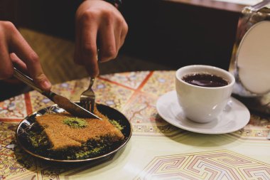 Geleneksel hindistancevizli tatlı baklavası. Ev yapımı fındıklı ve ballı baklava..