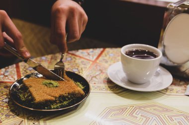 Geleneksel hindistancevizli tatlı baklavası. Ev yapımı fındıklı ve ballı baklava..