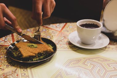 Geleneksel hindistancevizli tatlı baklavası. Ev yapımı fındıklı ve ballı baklava..