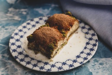 Geleneksel hindistancevizli tatlı baklavası. Ev yapımı fındıklı ve ballı baklava..