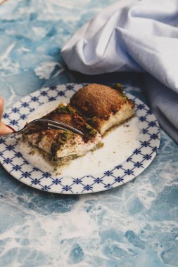 Geleneksel hindistancevizli tatlı baklavası. Ev yapımı fındıklı ve ballı baklava..
