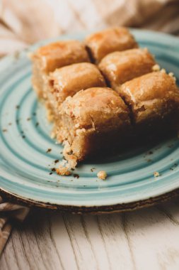 Geleneksel hindistancevizli tatlı baklavası. Ev yapımı fındıklı ve ballı baklava..