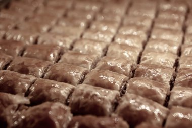 Geleneksel hindistancevizli tatlı baklavası. Ev yapımı fındıklı ve ballı baklava..