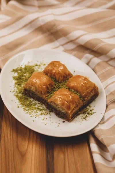 Baklava Dessert Turc Traditionnel Avec Noix Cajou Noix Baklava Maison — Photo