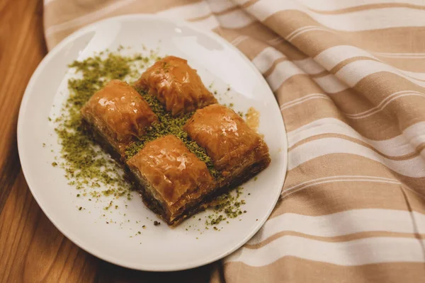 Baklava Dessert Turc Traditionnel Avec Noix Cajou Noix Baklava Maison — Photo