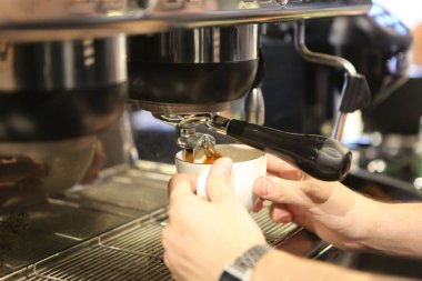 Kahve odasında kahve hazırlayan barista.