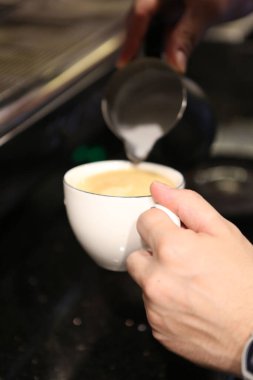 Kahve odasında kahve hazırlayan barista.