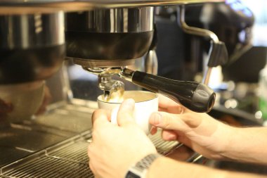 Kahve odasında kahve hazırlayan barista.