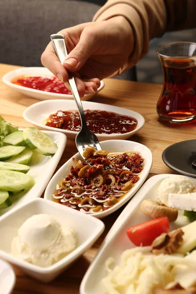 Rich Delicious Turkish Breakfast — Stock Photo, Image