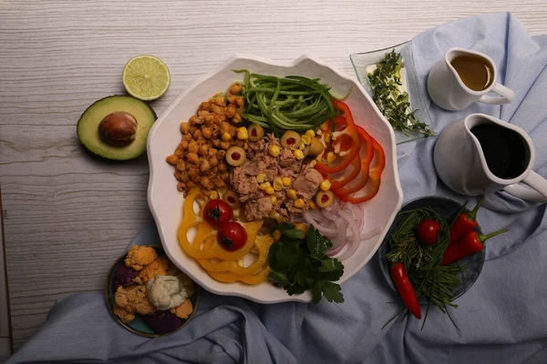 Prato Salada Fresca Com Verduras Misturadas — Fotografia de Stock