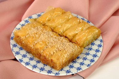 Geleneksel hindistancevizli tatlı baklavası. Ev yapımı fındıklı ve ballı baklava..