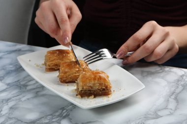 Geleneksel hindistancevizli tatlı baklavası. Ev yapımı fındıklı ve ballı baklava..