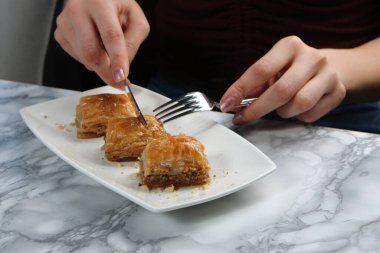 Geleneksel hindistancevizli tatlı baklavası. Ev yapımı fındıklı ve ballı baklava..