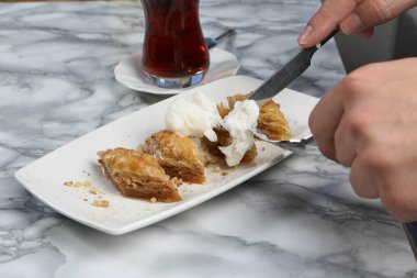 Geleneksel hindistancevizli tatlı baklavası. Ev yapımı fındıklı ve ballı baklava..