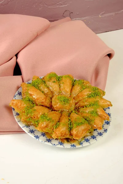 Baklava Tradicional Postre Turco Con Anacardo Nueces Baklava Casera Con — Foto de Stock