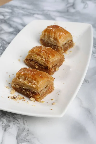 Traditionelle Türkische Nachspeise Baklava Mit Cashew Walnüssen Hausgemachte Baklava Mit — Stockfoto