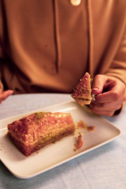 Geleneksel hindistancevizli tatlı baklavası. Ev yapımı fındıklı ve ballı baklava..