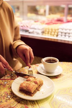 Geleneksel hindistancevizli tatlı baklavası. Ev yapımı fındıklı ve ballı baklava..