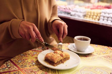 Geleneksel hindistancevizli tatlı baklavası. Ev yapımı fındıklı ve ballı baklava..