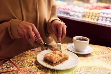 Geleneksel hindistancevizli tatlı baklavası. Ev yapımı fındıklı ve ballı baklava..