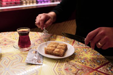 Geleneksel hindistancevizli tatlı baklavası. Ev yapımı fındıklı ve ballı baklava..
