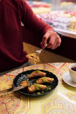 Geleneksel hindistancevizli tatlı baklavası. Ev yapımı fındıklı ve ballı baklava..