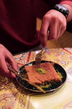 Geleneksel hindistancevizli tatlı baklavası. Ev yapımı fındıklı ve ballı baklava..