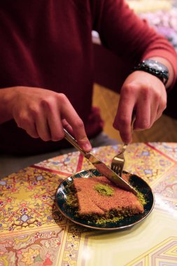 Geleneksel hindistancevizli tatlı baklavası. Ev yapımı fındıklı ve ballı baklava..