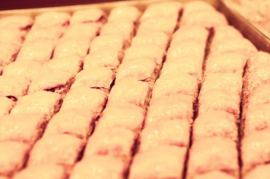 Geleneksel hindistancevizli tatlı baklavası. Ev yapımı fındıklı ve ballı baklava..