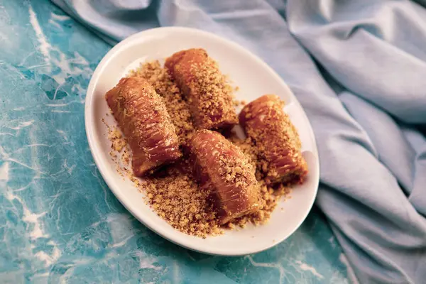 Baklava Dessert Turc Traditionnel Avec Noix Cajou Noix Baklava Maison — Photo