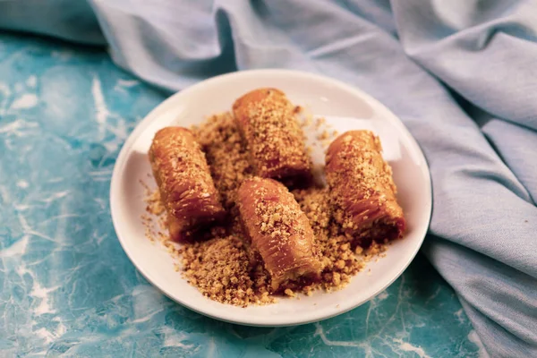 Baklava Dessert Turc Traditionnel Avec Noix Cajou Noix Baklava Maison — Photo