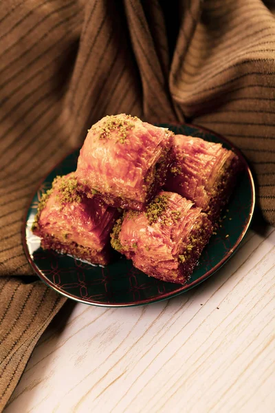 Baklava Dessert Turc Traditionnel Avec Noix Cajou Noix Baklava Maison — Photo