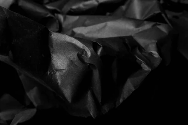 Black Creased Crumpled Paper Background Grunge Texture Backdrop — Stock Photo, Image