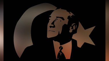 Atatürk 'ün çizimi. Türkiye Cumhuriyeti 'nin ilk cumhurbaşkanı. 