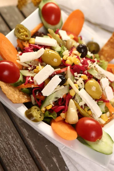 Prato Salada Fresca Com Verduras Misturadas — Fotografia de Stock