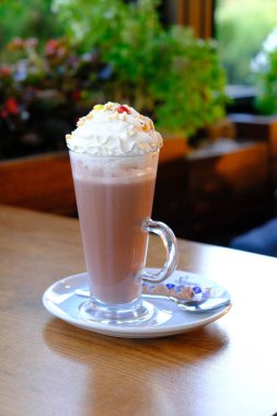 Sütlü buzlu kahve. Buzlu kahve. Elinde bir bardak buzlu kahve tutan kadın..