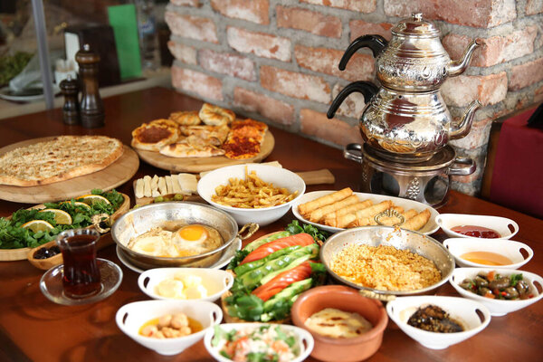 Traditional Turkish and Greek dinner meze table