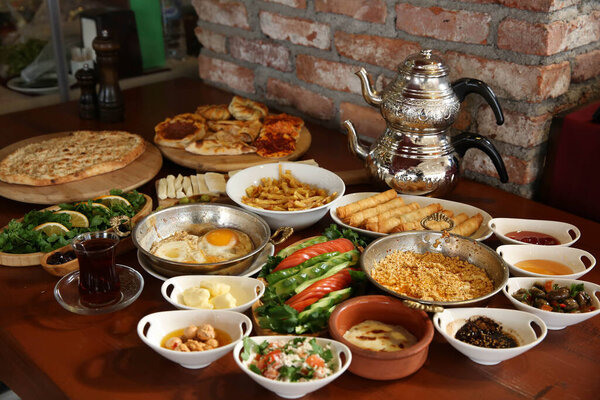 Traditional Turkish and Greek dinner meze table