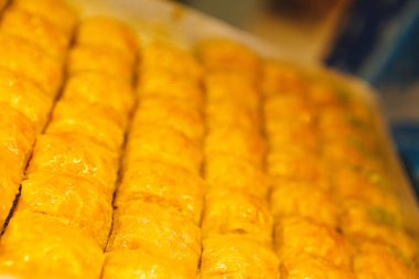 Geleneksel hindistancevizli tatlı baklavası. Ev yapımı fındıklı ve ballı baklava..
