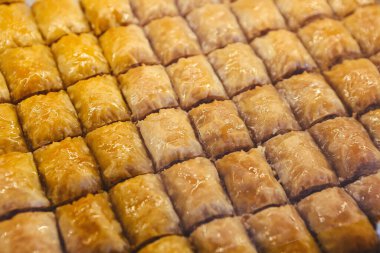 Geleneksel hindistancevizli tatlı baklavası. Ev yapımı fındıklı ve ballı baklava..