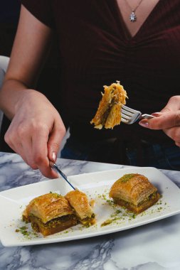 Geleneksel hindistancevizli tatlı baklavası. Ev yapımı fındıklı ve ballı baklava..