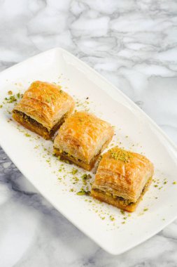 Geleneksel hindistancevizli tatlı baklavası. Ev yapımı fındıklı ve ballı baklava..