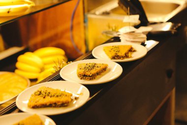 Geleneksel hindistancevizli tatlı baklavası. Ev yapımı fındıklı ve ballı baklava..