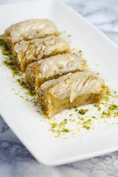 Baklava Dessert Turc Traditionnel Avec Noix Cajou Noix Baklava Maison — Photo