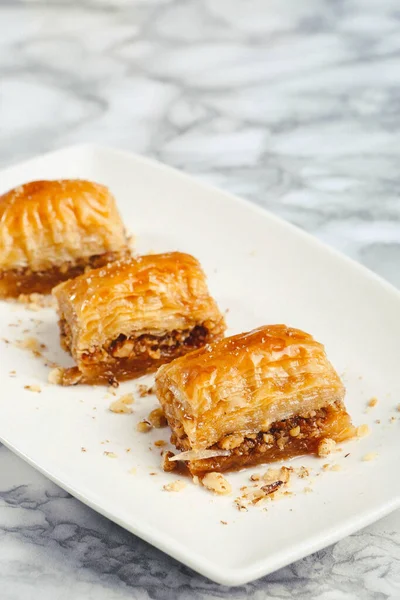 Traditionelle Türkische Nachspeise Baklava Mit Cashew Walnüssen Hausgemachte Baklava Mit — Stockfoto