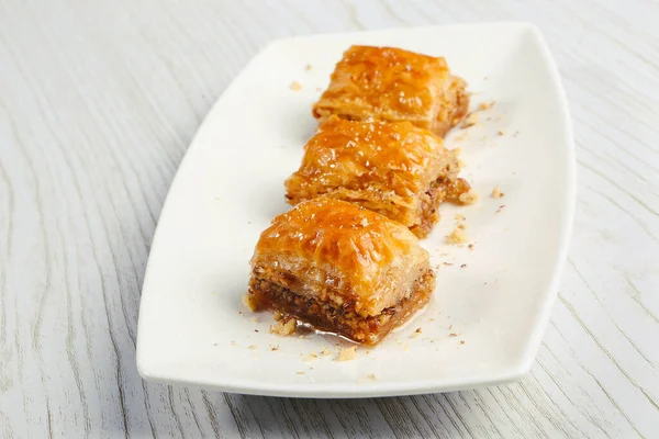 Baklava Dessert Turc Traditionnel Avec Noix Cajou Noix Baklava Maison — Photo