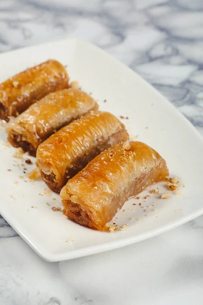 Traditionelle Türkische Nachspeise Baklava Mit Cashew Walnüssen Hausgemachte Baklava Mit — Stockfoto