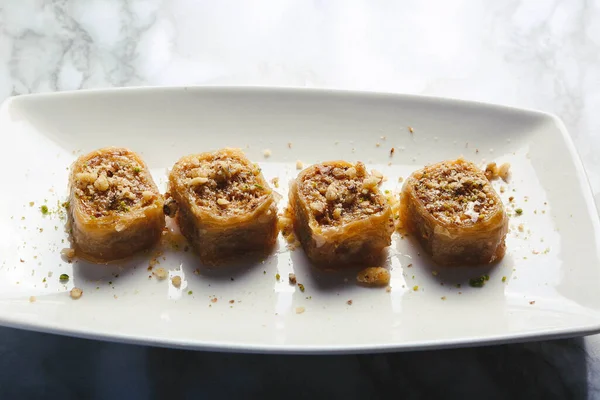 Sobremesa Tradicional Turca Baklava Com Caju Nozes Baklava Caseira Com — Fotografia de Stock