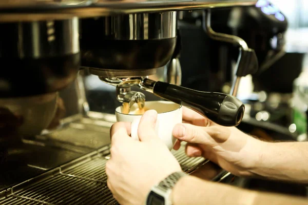 Kahve odasında kahve hazırlayan barista.