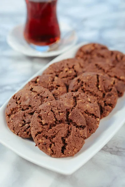 Biscoitos Com Chips Chocolate Escuro — Fotografia de Stock